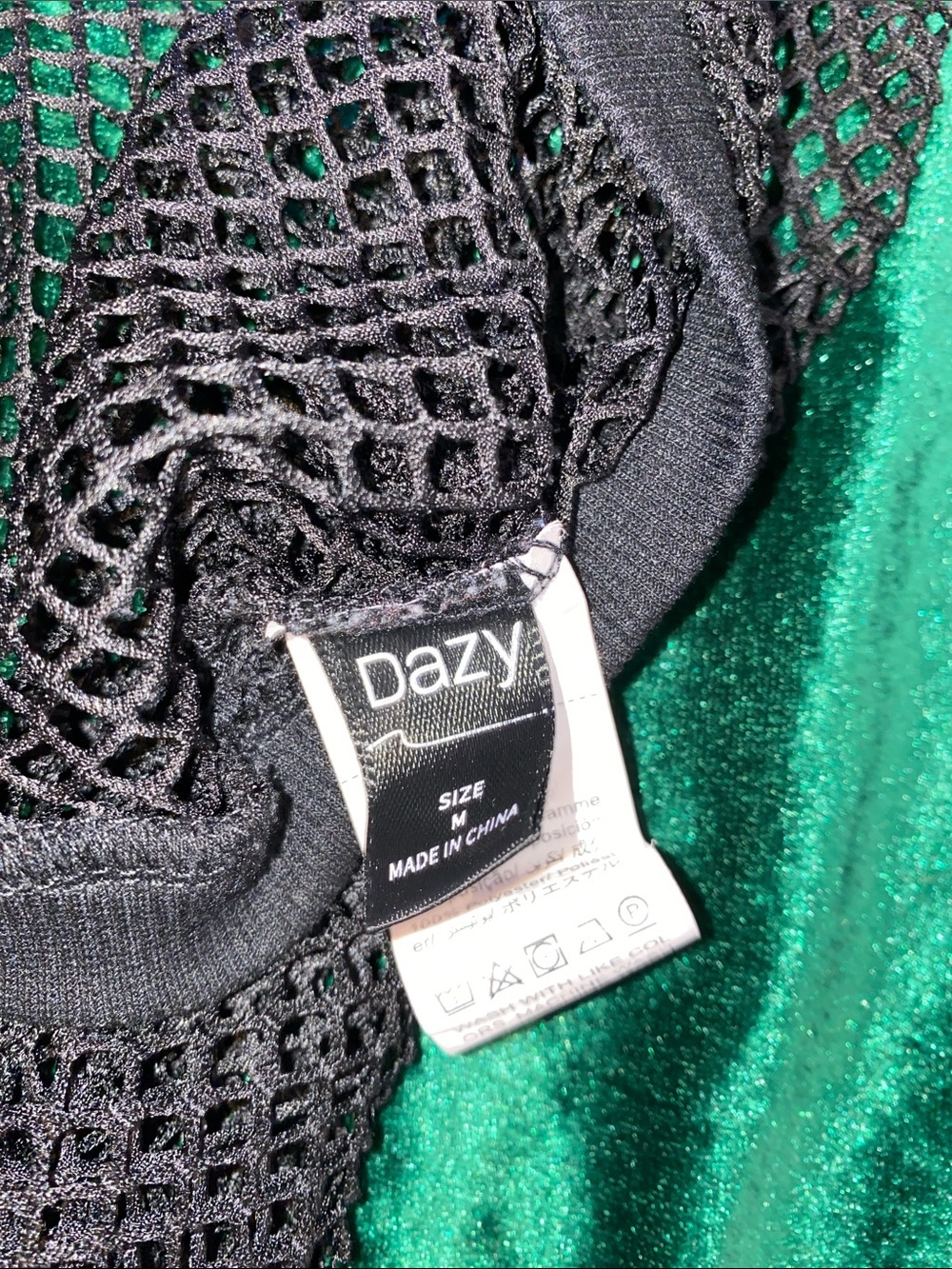 Dazy Black Fishnet Mesh Cutout Long Sleeve Crop Top Medium - Picture 2 of 8